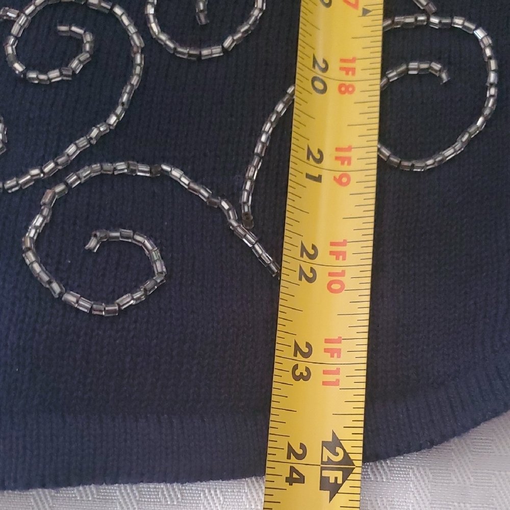 Embellished Navy Women's Cardigan with Velvet Collar - Picture 4 of 12